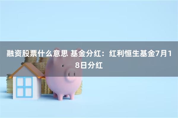 融资股票什么意思 基金分红：红利恒生基金7月18日分红