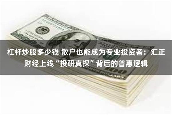 杠杆炒股多少钱 散户也能成为专业投资者：汇正财经上线“投研真探”背后的普惠逻辑